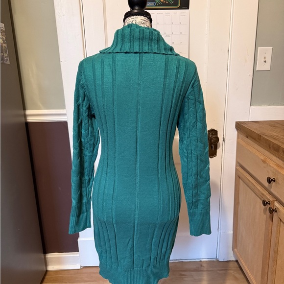 Size Small Teal Long Sleeve Cable Knit Dress - Picture 3 of 10